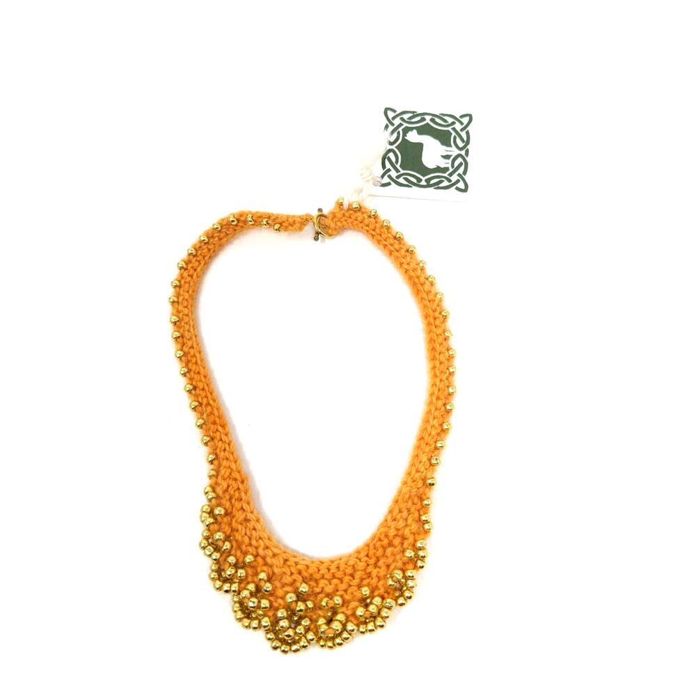 Alpaca Yarn Knit Beaded Necklace Orange‎
